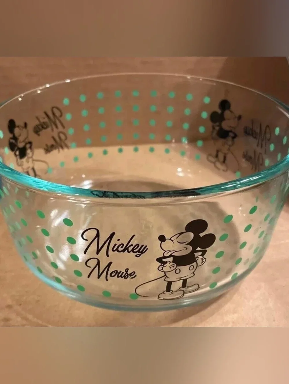Pyrex Disney Mickey Mouse The True Original 4Cup Bowl w Green Dots No Lid